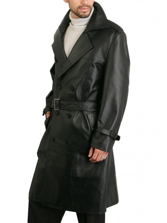 Classic Mens Genuine Leather Trench Coat