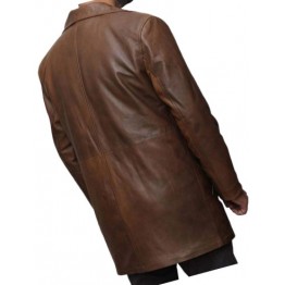 Mens Distressed Real Sheepskin Brown Long Leather Coat