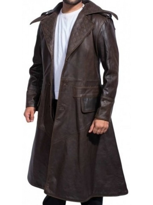 Mens Assassins Creed Syndicate Genuine Sheepskin Brown Leather Long Trench Coat