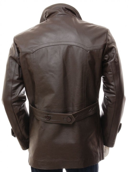 Mens Elegant style Real Sheepskin Dark Brown Long Leather Coat