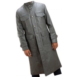 Mens Fabulous Genuine Sheepskin Gray Leather Long Trench Coat