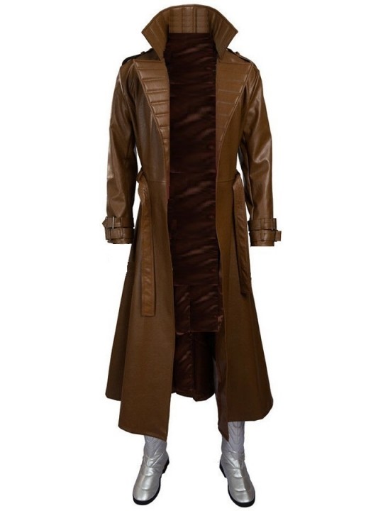 Mens Gambit Style Real Sheepskin Brown Long Leather Trench Coat