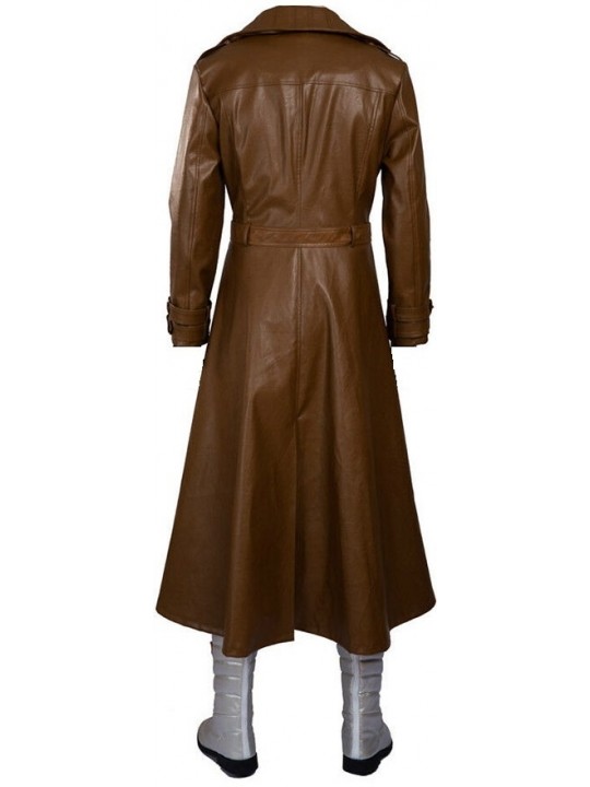 Mens Gambit Style Real Sheepskin Brown Long Leather Trench Coat