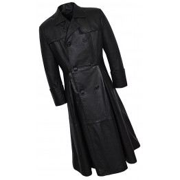 Mens Impressive Style Genuine Sheepskin black Leather Long Trench Coat