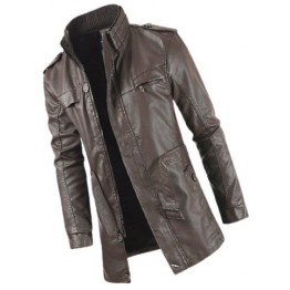 Mens Smart Look Genuine Sheepskin Brown Leather Long Trench Coat