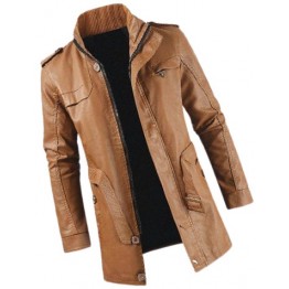 Mens Smart Look Genuine Sheepskin Tan Leather Long Trench Coat
