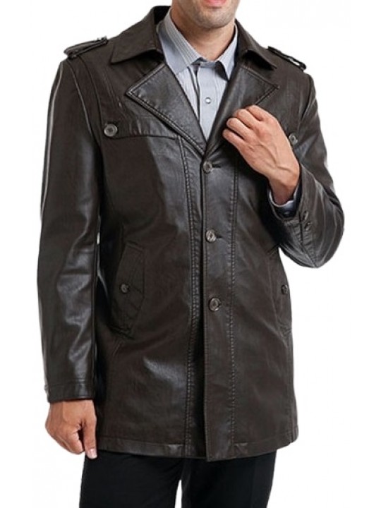Single Breasted Mens Black Motorcycle Leather Coat