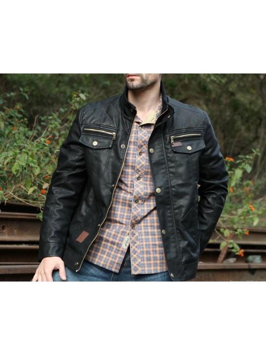 Custom Made Designer Slim Fit Black Leather Jacket for Men