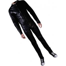 Mens Biker style real sheepskin black motorcycle leather jumpsuit