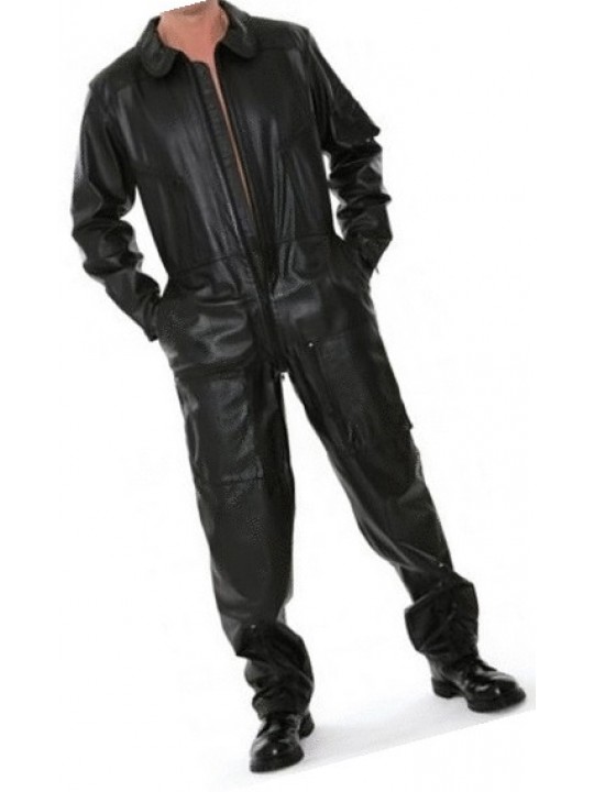 Mens Smart Look Real Sheepskin black Leather Jumpsuit
