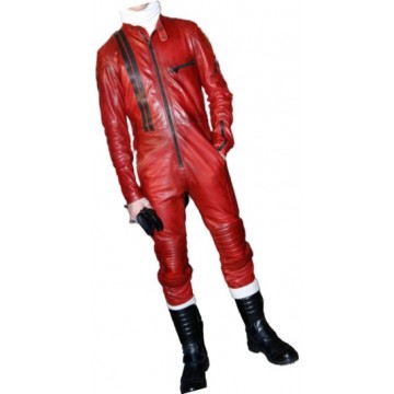 Mens Trendsetting Racing Real Sheepskin Red Leather Jumpsuit