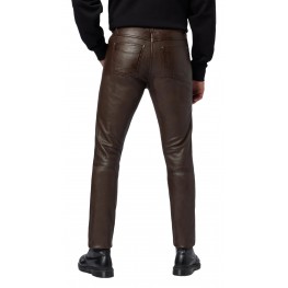 Male Classic Loose Fit Real Brown Leather Pants