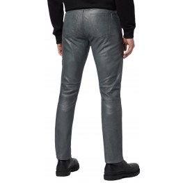 Male Classic Loose Fit Real Grey Leather Pants
