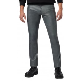 Male Classic Loose Fit Real Grey Leather Pants
