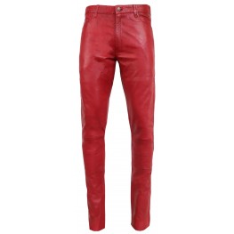 Male Classic Loose Fit Real Red Leather Pants