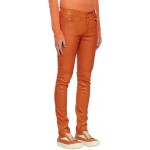 Men Casual Slim Fit Real Sheepskin Orange Leather Trouser Pants