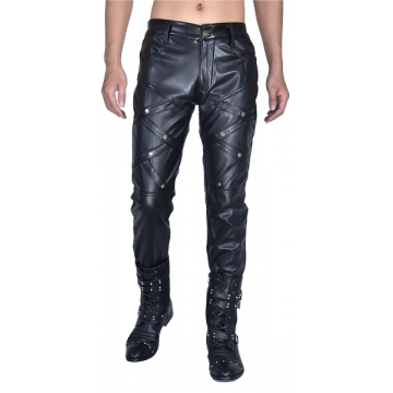 Mens Casual Nightclub Leisure Genuine Black Leather Pants