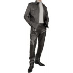 Mens Smart Casual Black Leather Trousers Jeans Pants
