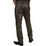 Mens Smart Casual Dark Brown Leather Trousers Jeans Pants