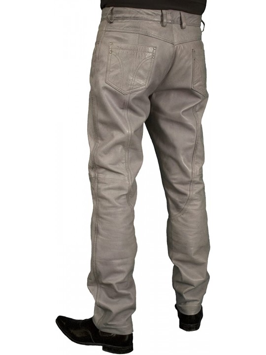 Mens Smart Casual Gray Leather Trousers Jeans Pants