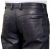Mens Smart Casual Navy Blue Leather Trousers Jeans Pants