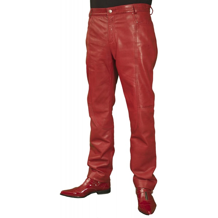 Smart Casual Red Leather Trousers Jeans Pants