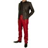 Mens Smart Casual Red Leather Trousers Jeans Pants