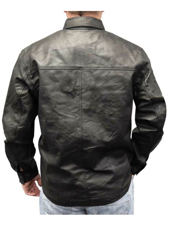 Mens Sophisticated Look Real Sheepskin Black Leather Shirt
