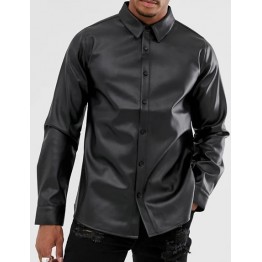 Mens Awesome Look Real Sheepskin Black Leather Shirt