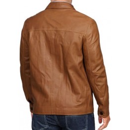 Mens Dashing Look Real Sheepskin Tan Brown Leather Shirt
