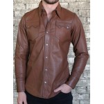 Mens Exceptional Look Real Sheepskin Brown Leather Shirt