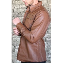 Mens Exceptional Look Real Sheepskin Brown Leather Shirt