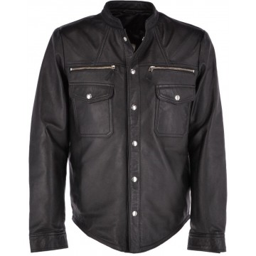 Mens Finely Crafted Real Sheepskin Black Leather Shirt