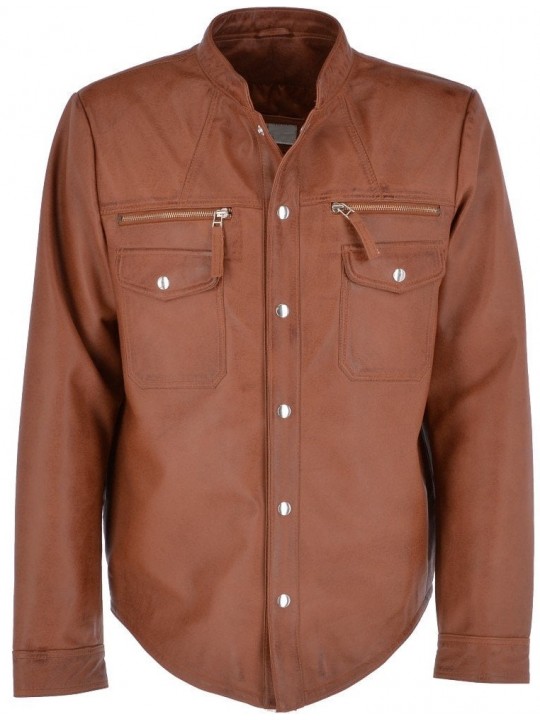 Mens Finely Crafted Real Sheepskin Brown Leather Shirt