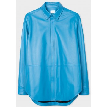 Mens Formal Real Sheepskin Blue Leather Shirt