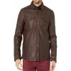 Mens Great Style Real Sheepskin Brown Leather Shirt