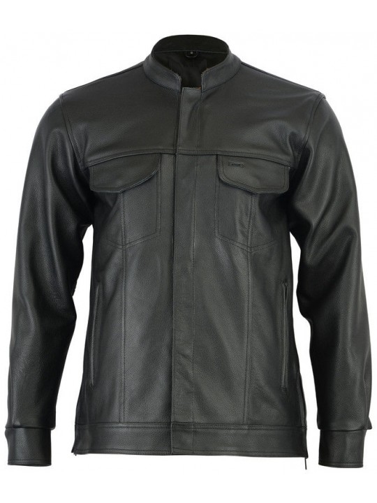 Mens Impressive Look Real Sheepskin Black Leather Shirt