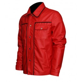 Mens New Fashion Real Sheepskin Red Leather Shirt