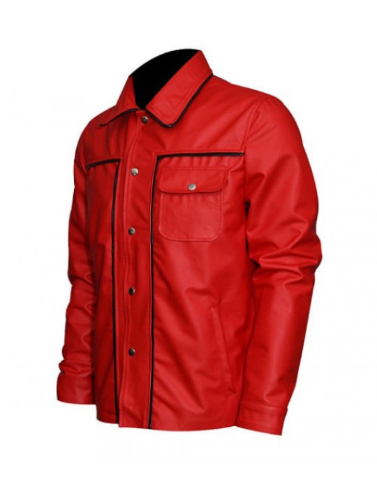 Mens New Fashion Real Sheepskin Red Leather Shirt