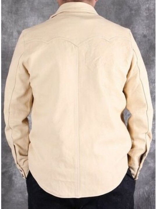 Mens Smart Look Real Sheepskin Beige Leather Shirt