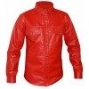 Mens Striking Look Real Sheepskin Red Leather Shirt