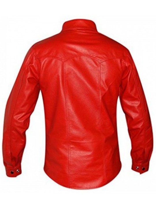 Mens Striking Look Real Sheepskin Red Leather Shirt