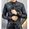 Mens Trendy Real Sheepskin Black Leather Shirt
