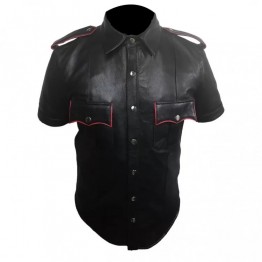 Mens Very Hot Genuine Black & Red Leather Shirt
