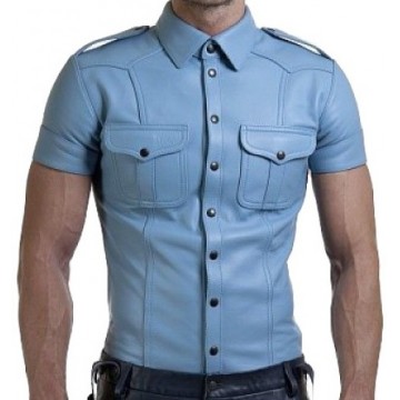 Mens Very Hot Genuine Blue Leather Shirt