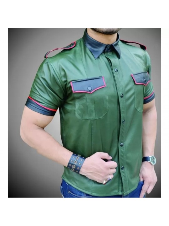 Mens Very Hot Genuine Green Leather Shirt