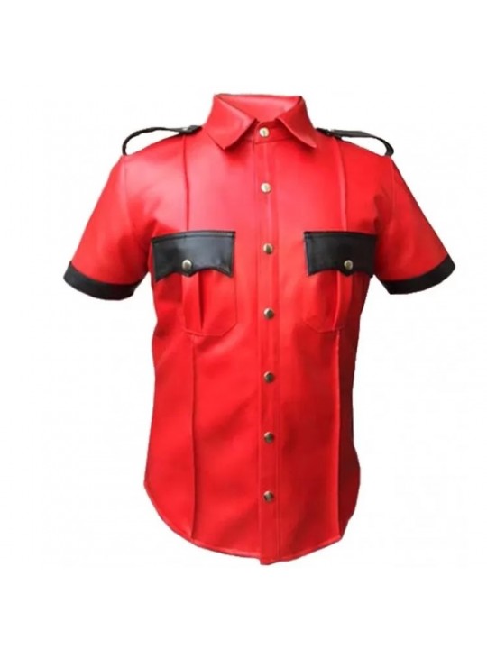Mens Very Hot Genuine Red Leather Shirt