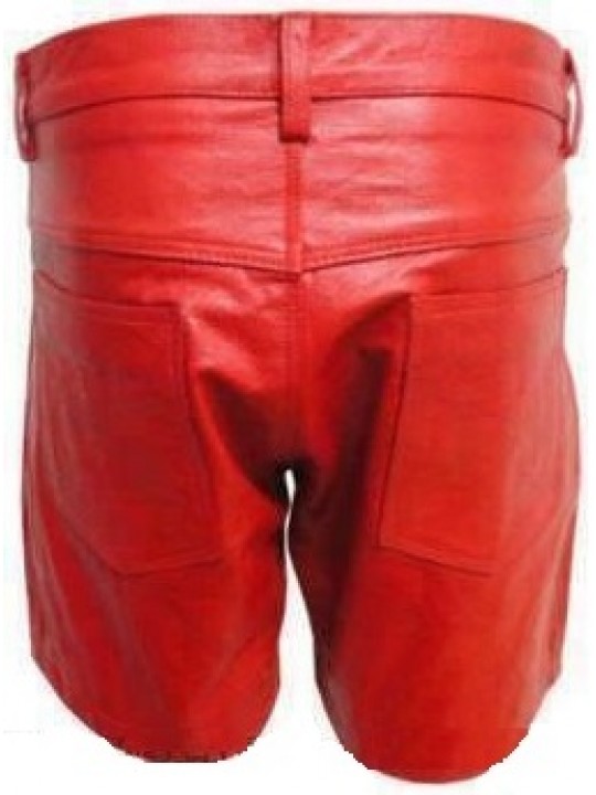 Men Casual Outwear Real Sheepskin Red Leather Shorts