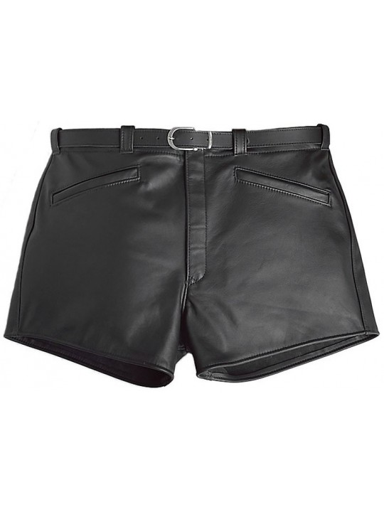Men Cool Fashion Real Sheepskin Black Leather Shorts