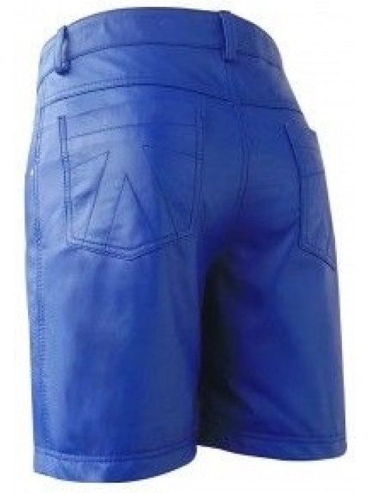 Men Cool Fashion Real Sheepskin Blue Leather Shorts